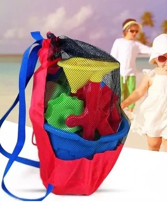 1入組網紗沙灘包帶肩帶,玩具收納適用於沙玩具包括鏟和耙