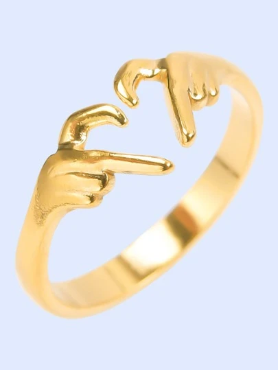 1pc 304 Stainless Steel Minimalist Heart-Shaped Adjustable Ring, Couple's Love Ring, Vacuum Electroplated 18K Gold/Silver Color, Unisex Delicate Accessories