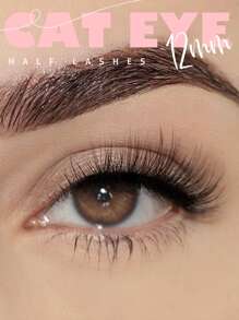 1pair Half Lashes 12mm Short Natural Faux Mink Eyelashes Look Wispy Cat Eye Lashes - Black - View 1
