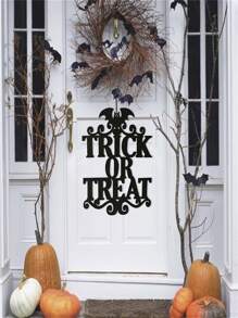TYFYO Biển báo treo Halloween Trick Or Treat Cửa quán bar Tường Vải không dệt Trang trí treo Vật dụng trang trí tiệc Halloween, Giáng sinh - màu đen - Xem 1