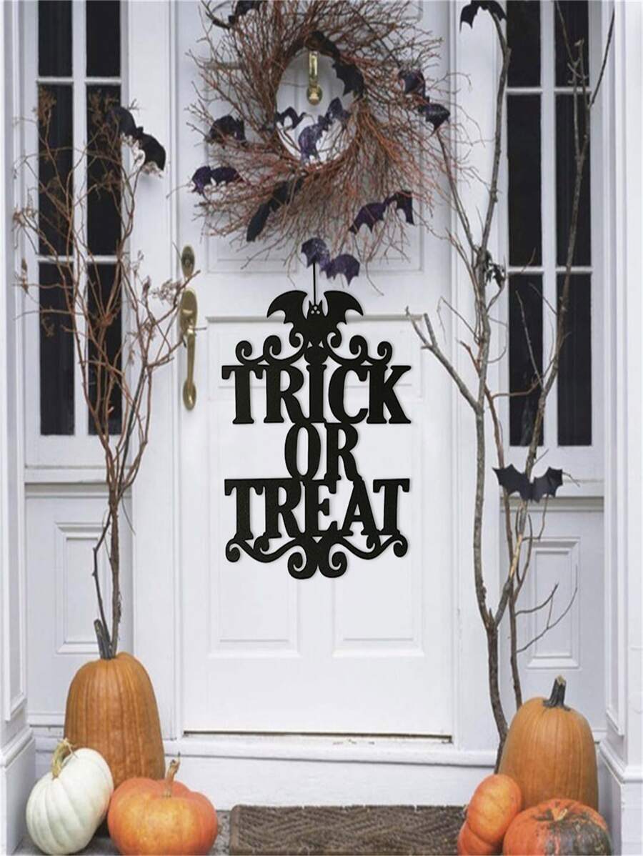 TYFYO Biển báo treo Halloween Trick Or Treat Cửa quán bar Tường Vải không dệt Trang trí treo Vật dụng trang trí tiệc Halloween, Giáng sinh - màu đen - Xem 1