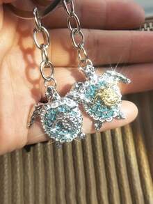 1pc Two-tone Turtle Animal Accessory Creative Turtle-shaped Beach Stone Jewelry Pendant Keychain Women's Decoration Accessory - Gold - View 3