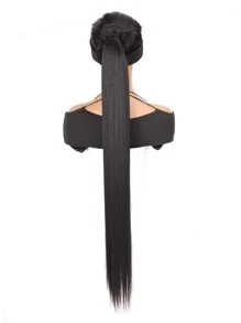 超長直筒馬尾合成纖維接髮 - 黑色 - 查看 5