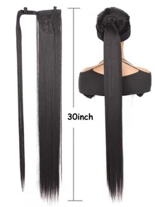 超長直筒馬尾合成纖維接髮 - 黑色 - 查看 2