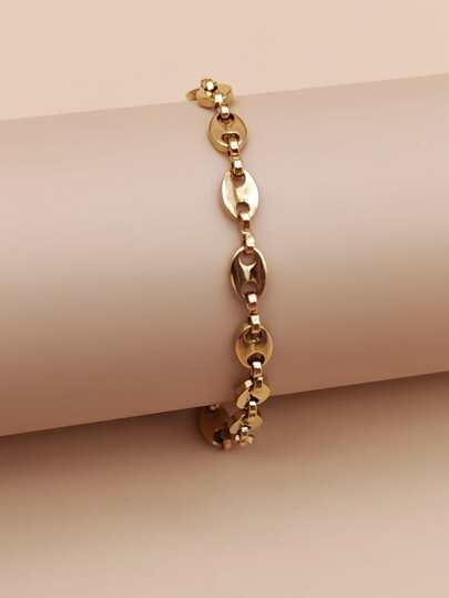 1 pièce Bracelet À Chaîne À La Mode En Acier Inoxydable Ovale Pour Femme