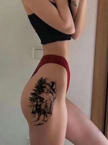 (Bao gồm một tờ) Hình xăm tạm thời chống nước thiết kế đầu sói, hình xăm cánh tay/lưng/thân, dành cho nam/nữ - màu đen - Xem 4