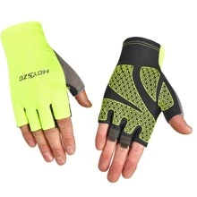 騎行半指戶外運動手套帶彈性,防曬霜和防滑適合男人及女人 - 綠色 - 查看 1