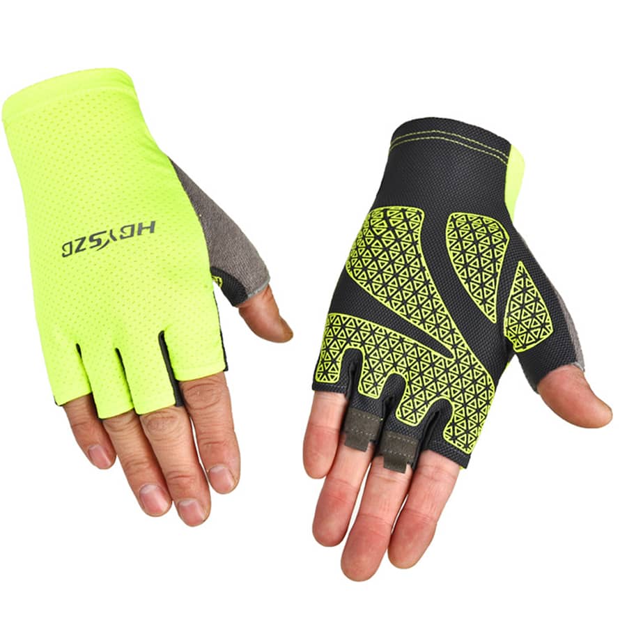 騎行半指戶外運動手套帶彈性,防曬霜和防滑適合男人及女人 - 綠色 - 查看 1