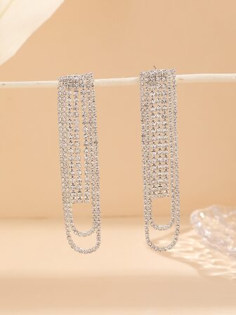 1對女式透明白色長短流蘇幾何耳環