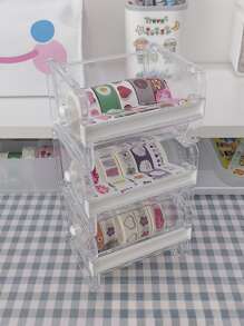 1pc Stackable Tape Cutter, Transparent Tape Dispenser Case, No Tape Included Back To School