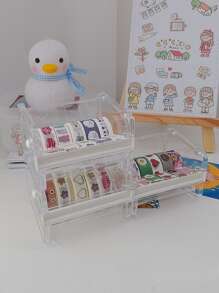 1pc Stackable Tape Cutter, Transparent Tape Dispenser Case, No Tape Included Back To School