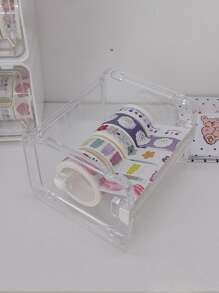 1pc Stackable Tape Cutter, Transparent Tape Dispenser Case, No Tape Included Back To School