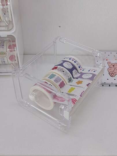 1 pezzo Taglierina per nastro impilabile, dispenser di nastro trasparente, senza nastro incluso