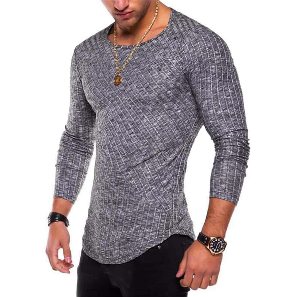 Camisas Para Hombre Playeras De Hombre Con Cuello Redondo - Gris Oscuro - Ver 1