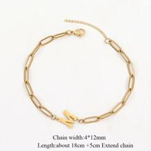 最初手環女士不銹鋼回形針手鏈適合女士 - 金黃色 - 查看 3