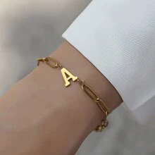 最初手環女士不銹鋼回形針手鏈適合女士 - 金黃色 - 查看 1