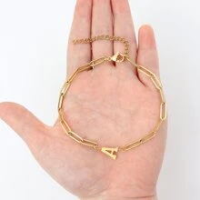 最初手環女士不銹鋼回形針手鏈適合女士 - 金黃色 - 查看 2