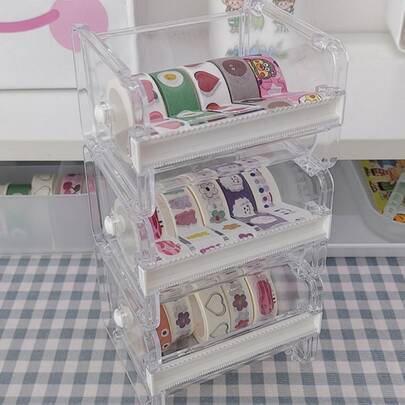 1 Máy cắt băng keo xếp chồng, Hộp đựng băng keo trong suốt, Không bao gồm băng keo