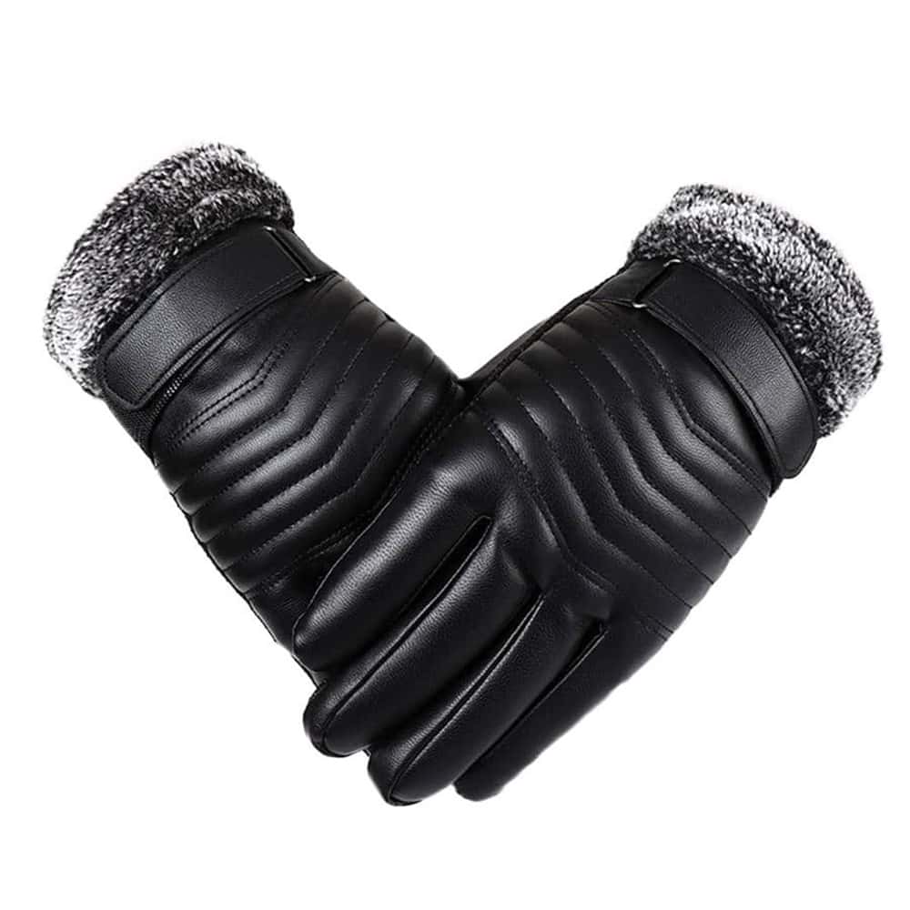 男士防風毛茸茸全指手套適合冬天 - 黑色 - 查看 1