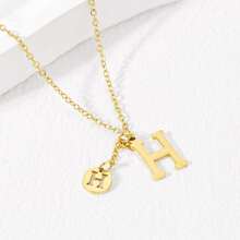 1pc Fine Chain With Glossy H Shaped Pendant And 2 Round Hollow Out Decor - Gold - View 1