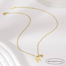 1pc Fine Chain With Glossy H Shaped Pendant And 2 Round Hollow Out Decor - Gold - View 2