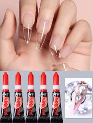 FULL BEAUTY 5pcs 5g Nail Tips Gel Nail Polish For False Nails Art Extend Strong Adhesive Solid Tube Nail Rhinestone Adhesive Glue For Stick Nail Tip Glue UV Gel