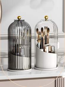 1pc Transparent Plastic Cosmetic Organizer With Rotatable Bird Cage Design For Lipstick, Eyeshadow, Foundation, Makeup Brush And Other Beauty Products Storage. Equipped With Cover To Protect Against Dust, Moisture, Fog And Bacterial Contamination. Sturdy Enough To Withstand Accidental Falls And Bumps.,For Holiday Beach, Bathroom Collection, Bedroom Collection, Large Capacity