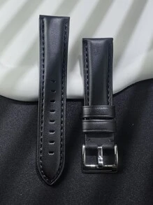 1pc Pu Leather Watch Band For Men With Pin Buckle - Black - View 1