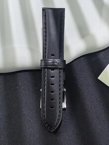 1pc Pu Leather Watch Band For Men With Pin Buckle - Black - View 3