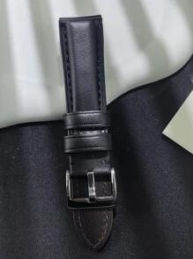 1pc Pu Leather Watch Band For Men With Pin Buckle - Black - View 2