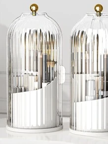 1pc Transparent Plastic Cosmetic Organizer With Rotatable Bird Cage Design For Lipstick, Eyeshadow, Foundation, Makeup Brush And Other Beauty Products Storage. Equipped With Cover To Protect Against Dust, Moisture, Fog And Bacterial Contamination. Sturdy Enough To Withstand Accidental Falls And Bumps.,For Holiday Beach, Bathroom Collection, Bedroom Collection, Large Capacity