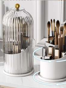 1pc Transparent Plastic Cosmetic Organizer With Rotatable Bird Cage Design For Lipstick, Eyeshadow, Foundation, Makeup Brush And Other Beauty Products Storage. Equipped With Cover To Protect Against Dust, Moisture, Fog And Bacterial Contamination. Sturdy Enough To Withstand Accidental Falls And Bumps.,For Holiday Beach, Bathroom Collection, Bedroom Collection, Large Capacity