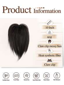 nimoki 凌乱发髻发片爪夹发髻波浪卷发髻女士接发凌乱发髻发髻爪夹马尾发片发圈带夹子适合日常使用（黑色） - 黑色 - 查看 2