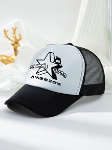 中性字母和熊圖案網眼棒球帽 - 黑色 - 查看 2