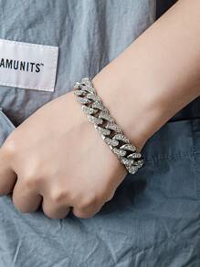 1pc Silver Metal Bracelet With Rhinestone For Men