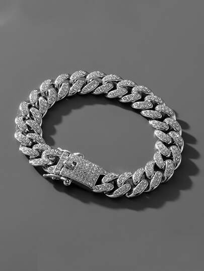 1st silvermetallarmband med strass för män