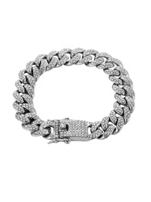 1pc Silver Metal Bracelet With Rhinestone For Men