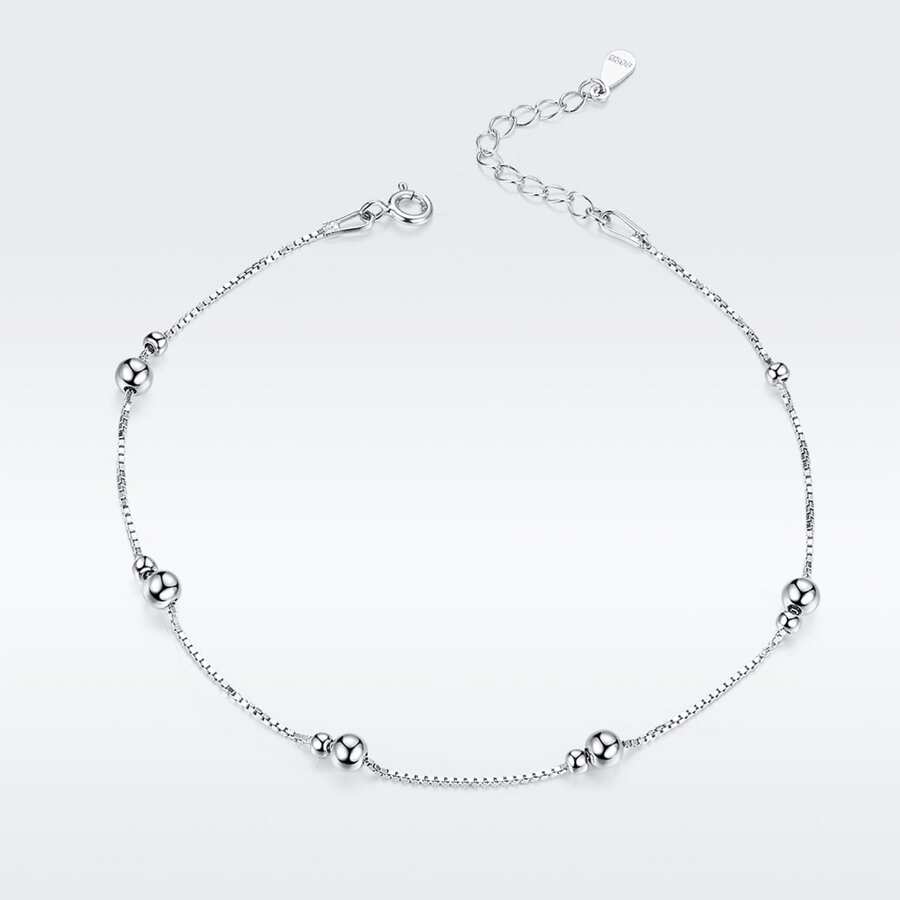 WOSTU 1入組極簡風格圓珠腳錬純銀手環適用於腿女性腳首飾類適合女士腿鏈