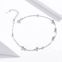 WOSTU 1入組極簡風格圓珠腳錬純銀手環適用於腿女性腳首飾類適合女士腿鏈