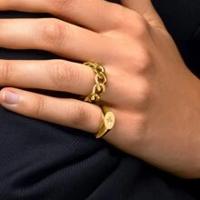 Hip Hop Copper Chain Ring For Men Women For Decoration Party - Gold - View 3