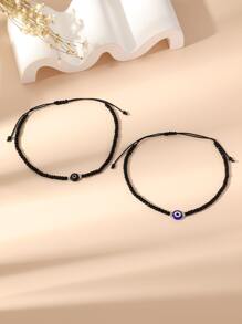 2pcs Women's Holiday Eye Beaded Casual Anklet
