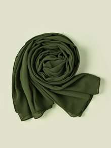 1pc Lady Beach Accessories Solid Color Chiffon Beach Shawl Sunscreen Scarf Suitable For Daily Use Headband Soft Hijab For Abaya Veiled Clothes - Green - View 2