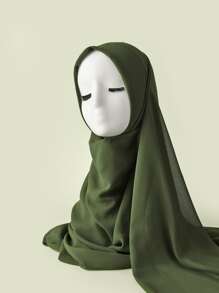 1pc Lady Beach Accessories Solid Color Chiffon Beach Shawl Sunscreen Scarf Suitable For Daily Use Headband Soft Hijab For Abaya Veiled Clothes - Green - View 4