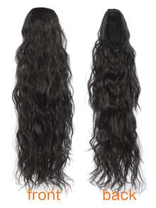 Long Curly Drawstring Ponytail Synthetic Ponytails for Women Water Wave Ponytail Clip in Hair Extensions for Daily Cosplay - Black - View 5