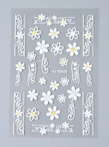 FULL BEAUTY 2入組白色花卉蕾絲5D壓花指甲貼貼花美甲裝飾 - 白色 - 查看 3
