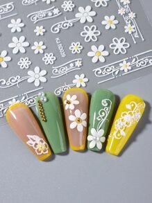 FULL BEAUTY 2入組白色花卉蕾絲5D壓花指甲貼貼花美甲裝飾 - 白色 - 查看 5