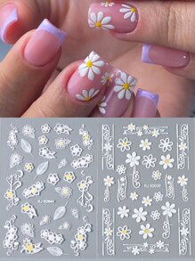 FULL BEAUTY 2入組白色花卉蕾絲5D壓花指甲貼貼花美甲裝飾 - 白色 - 查看 1