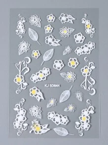 FULL BEAUTY 2入組白色花卉蕾絲5D壓花指甲貼貼花美甲裝飾 - 白色 - 查看 2