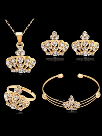 王冠設計時尚,多用途,休閒5入組首飾套裝適合女孩