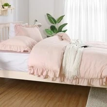 White Ruffled Duvet Cover Twin, 2PCS Soft Washed Microfiber Vintage French Country Duvet Cover Set for Kids Girls, White, 68x90 in